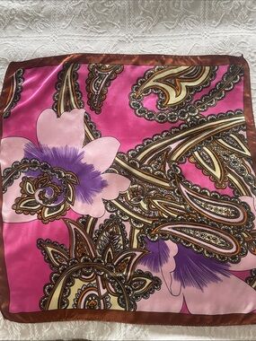 Vibrant Pink Paisley Floral Satin Scarf 19 x 19 new with tags